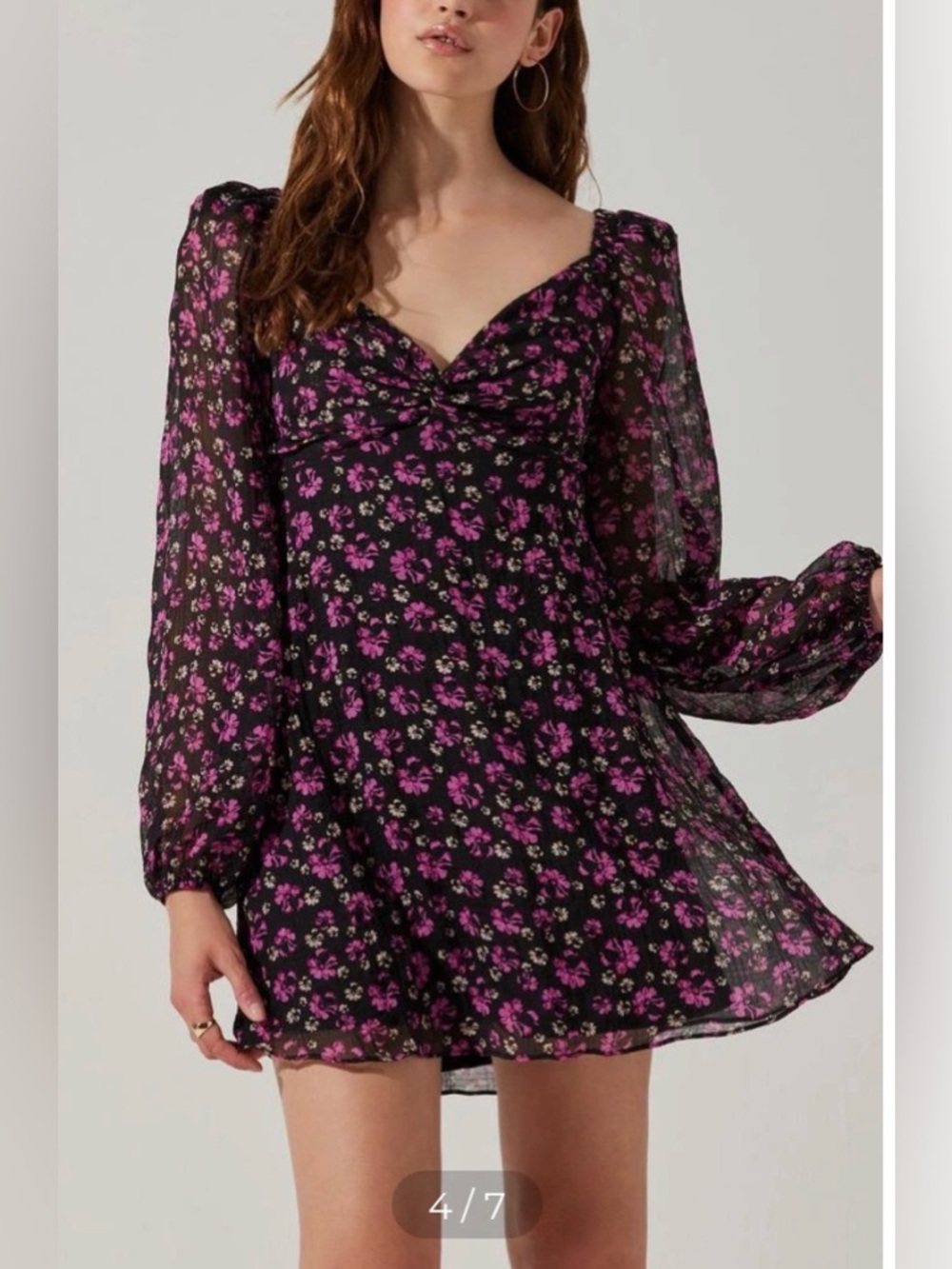NWT- ASTR Women’s Flora Back Cutout Long Sleeve Dress, Black floral, size XS